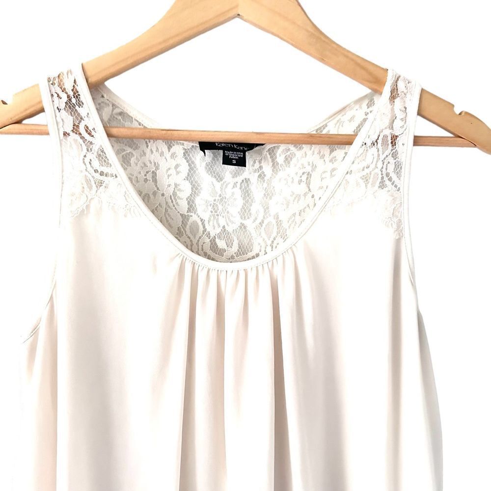 Karen Kane Off White Cream Scoop Neck Silky Lace Trim Tank Top Size S - Picture 3 of 8